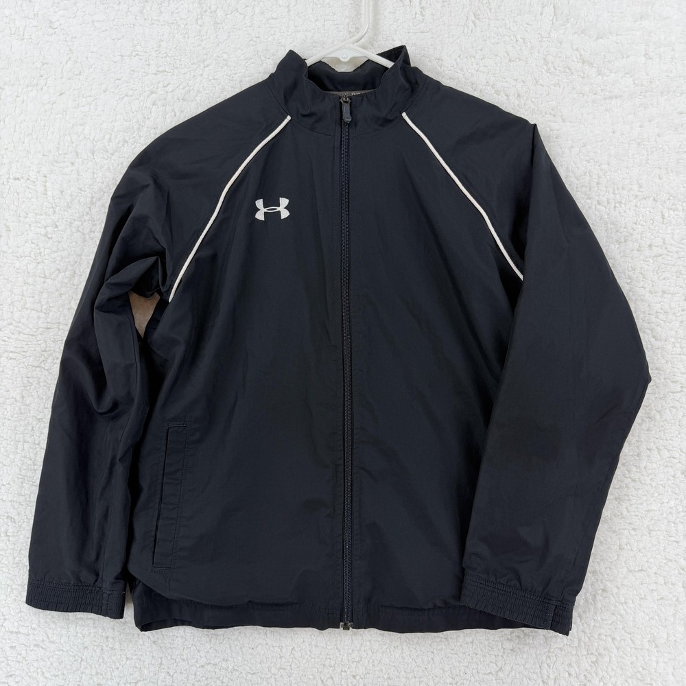 Under Armour Jacket Youth Large Black Loose‎ Fit Windbreaker Full Zip Athletic